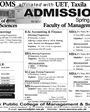 Admission notice for Army Public College of Management and Sciences APCOMS Rawalpindi