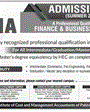 Admission notice for Institute of Cost and Management Accountants of Pakistan (ICMAP) Karachi