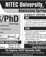 Admission notice for Hitec University Taxila