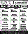 Admission notice for National Textile Institute NTI Islamabad