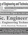 Admission notice for Quaid e Azam Group of Technical Colleges Sahiwal