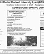 Admission notice for Benazir Bhutto Shaheed University Lyari Karachi