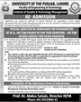 Admission notice for PU Lahore