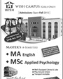 Admission notice for Womens Institute Of Science & Humanities (Wish) Islamabad
