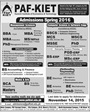 Admission notice for PAF Karachi Institute Of Economics And Technology Karachi