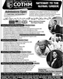 Admission notice for College of Tourism and Hotel Management COTHM Pakistan