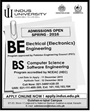 Admission notice for Indus University Karachi