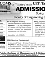 Admission notice for Army Public College of Management and Sciences APCOMS Rawalpindi