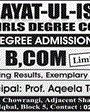 Admission notice for Hayat ul Islam Degree Girls College, Karachi