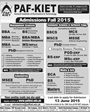 Admission notice for PAF Karachi Institute Of Economics And Technology Karachi