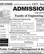 Admission notice for Army Public College of Management and Sciences APCOMS Rawalpindi