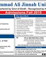 Admission notice for Mohammad Ali Jinnah University Karachi