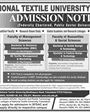 Admission notice for National Textile University NTU Faisalabad