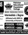 Admission notice for Pakistan Education Foundation College (PEF), Karachi