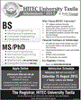 Admission notice for Hitec University Taxila