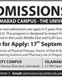 Admission notice for The University of Lahore Islamabad