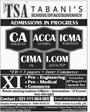 Admission notice for Tabani S School Of Accountancy (Tsa), Karachi