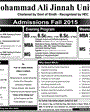 Admission notice for Mohammad Ali Jinnah University Karachi