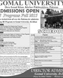 Admission notice for Gomal University Dera Ismail Khan (DI Khan)