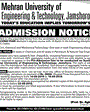 Admission notice for Mehran University Of Engineering & Technology, Jamshoro