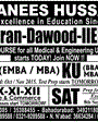 Admission notice for Anees Hussain Karachi