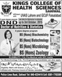 Admission notice for Kings College of Health Sciences Sahiwal