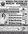 Admission notice for Kings College of Health Sciences Sahiwal