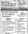 Admission notice for Islam College of Pharmacy Sialkot