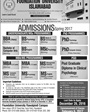 Admission notice for Foundation University Islamabad