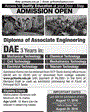 Admission notice for Govt College Of Technology Taxila