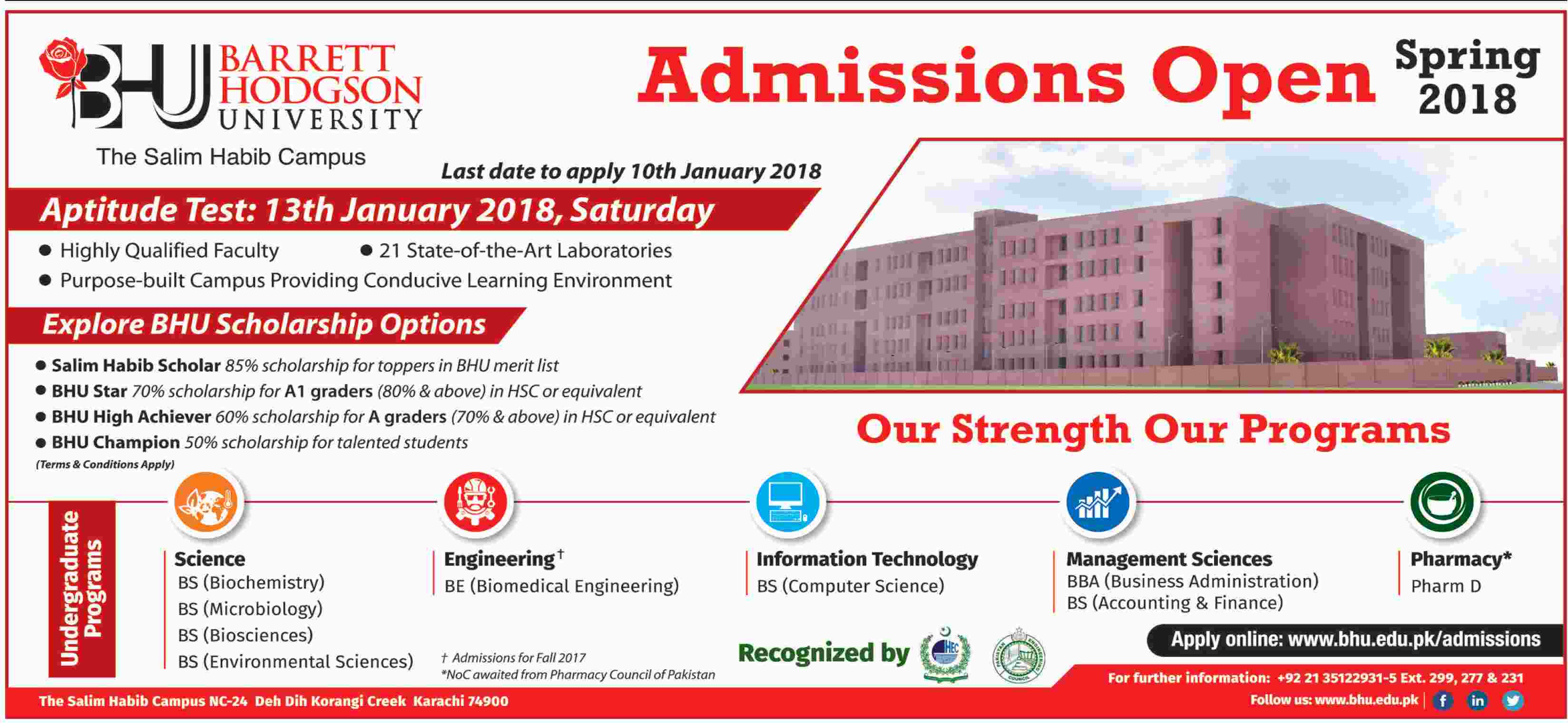 Admission Open In Barrett Hodgson University 07 Jan 2018
