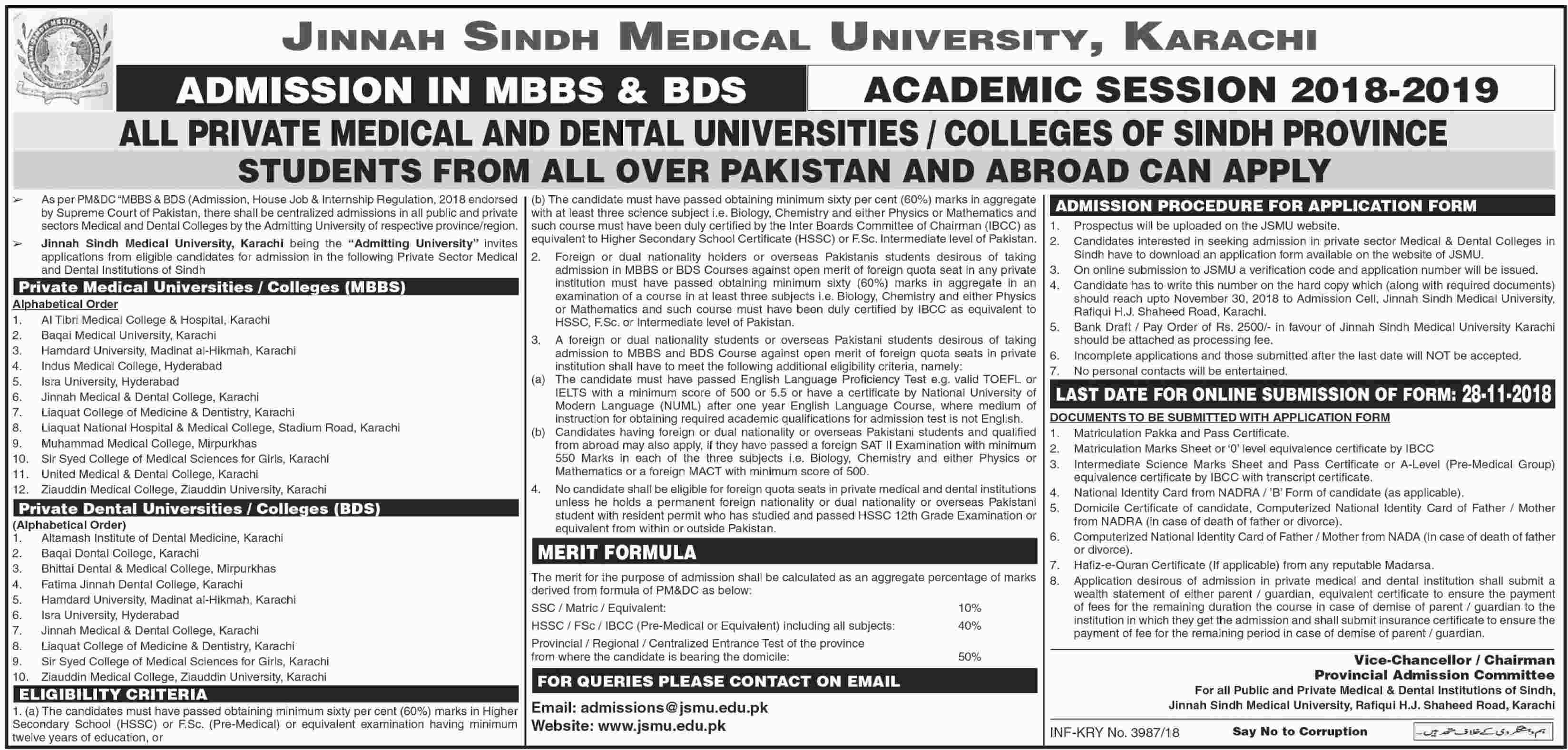 This admission notice is announced by Jinnah Sindh Medical University Karac...
