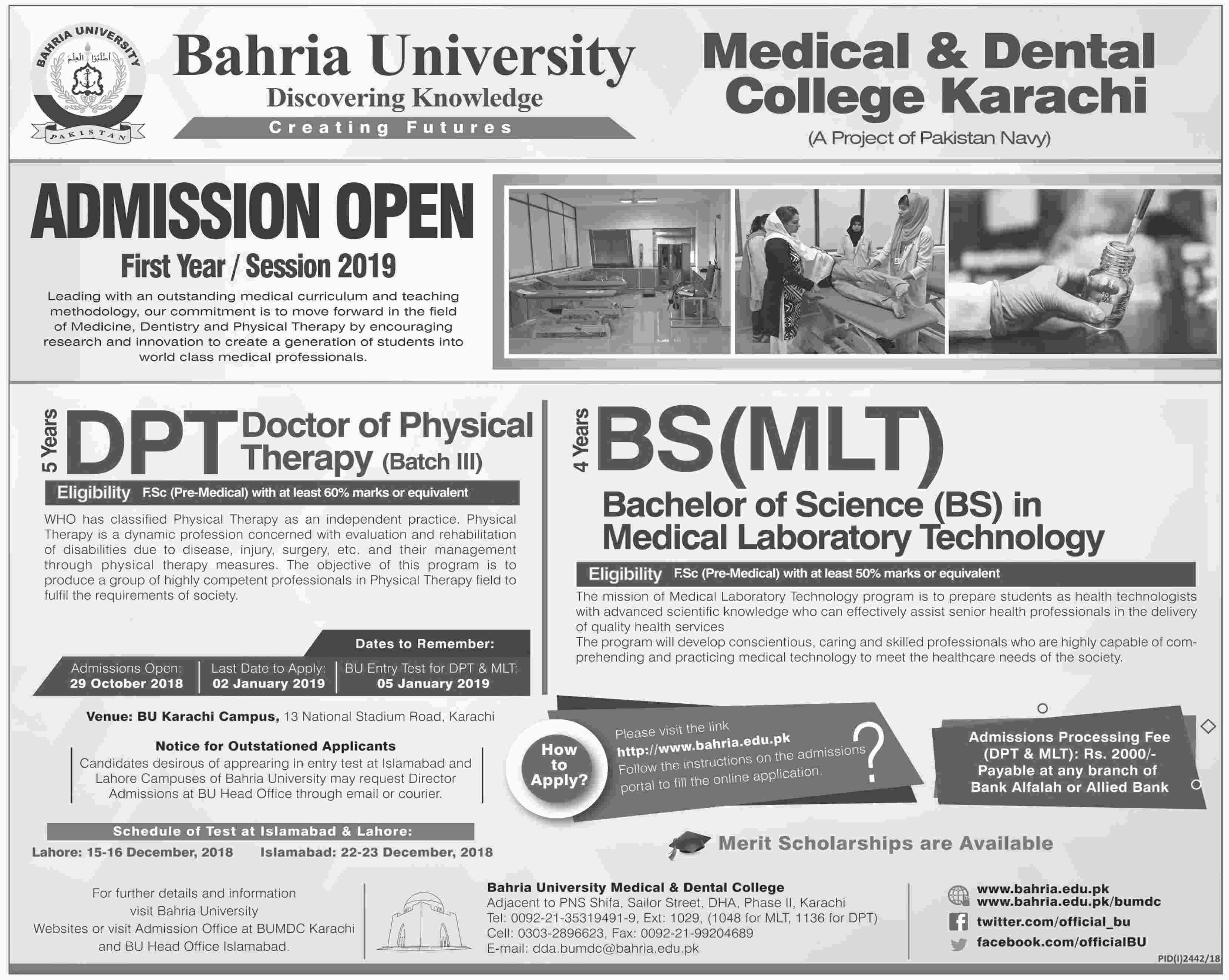 Admission Open In Bahria University Karachi Campus 2 Dec 2018