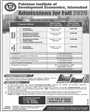Admission notice for Pakistan Institute of Development Economics PIDE Islamabad