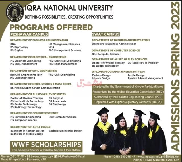 Admission Open in Iqra National University (Inu) Peshawar 23rd Jnauary 2023