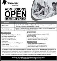 Admission notice for Shalamar Nursing College Lahore