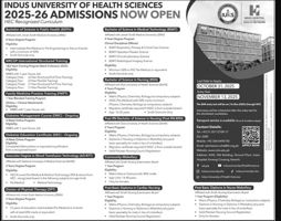 Admission notice for Indus University Karachi
