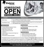 Admission notice for Shalamar Nursing College Lahore