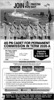 Admission notice for Pakistan Naval Academy Karachi