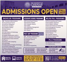 Admission notice for The University of Chenab, Gujrat
