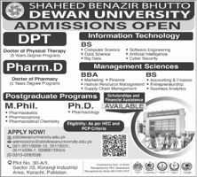 Admission notice for Shaheed Benazir Bhutto Dewan University Karachi