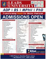 Admission notice for Lahore Leads University (LLU)