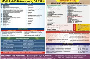 Admission notice for Shaheed Benazir Bhutto Women University (Sbbwu) Peshawar