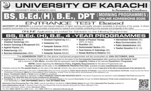 Admission notice for University Of Karachi