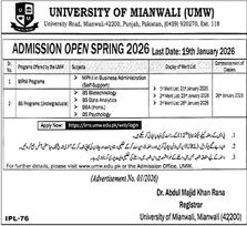 Admission notice for Foundation University Islamabad
