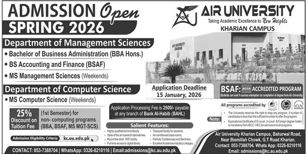 Admission notice for Air University