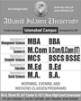 Admission notice for Alhamd Islamic University (AIU) Islamabad