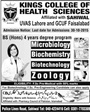 Admission notice for Kings College of Health Sciences Sahiwal