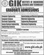 Admission notice for Ghulam Ishaq Khan Institute Of Engineering Sciences And Technology Topi