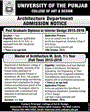 Admission notice for University College of Arts & Design Lahore